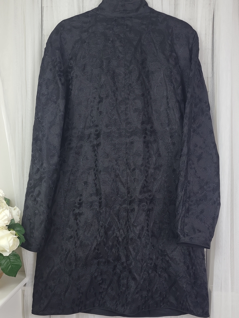Mycra Pac Black Textured Reversible Long Trench Coat. Size M/L - Picture 7 of 11